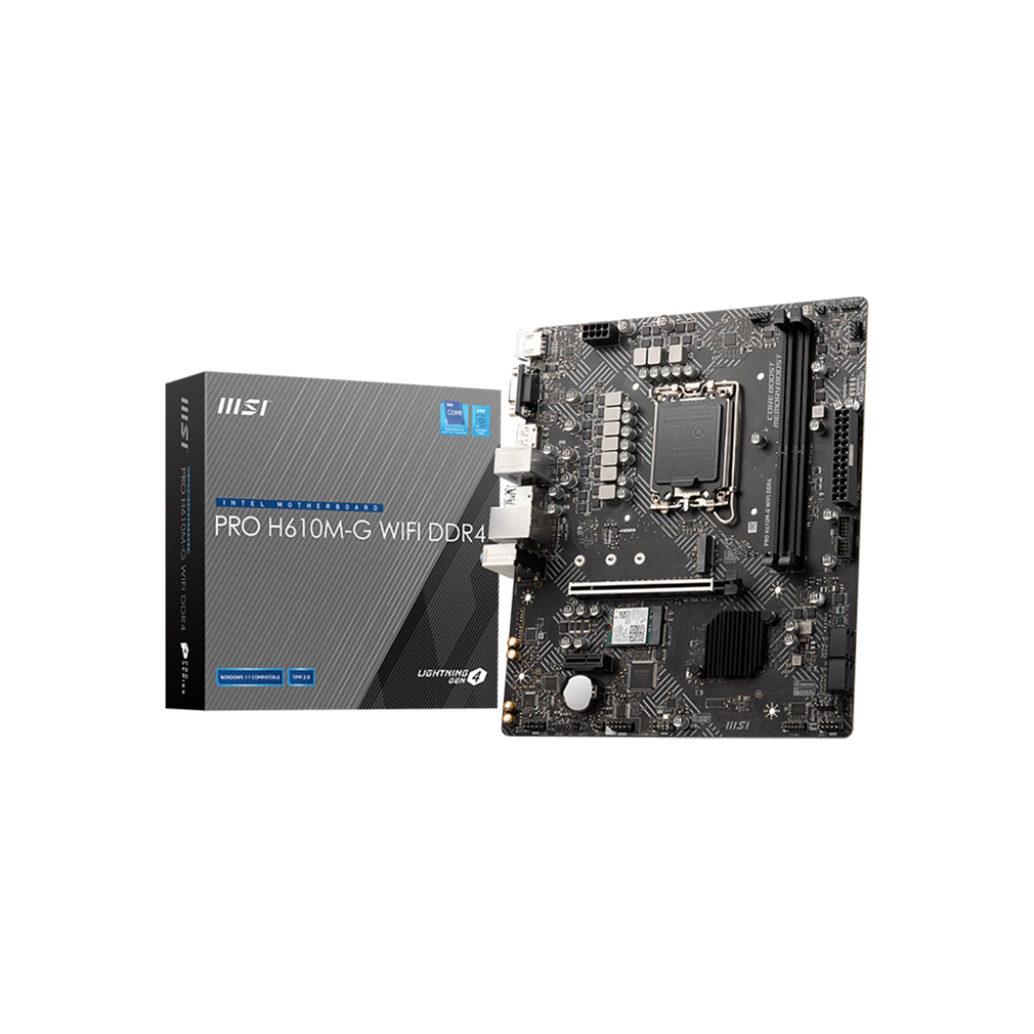 MSI PRO H610M-G WIFI DDR4 ProSeries Motherboard | Micro-ATX Form Factor | Intel Socket LGA 1700 - 2x DIMM Slots | 64GB DDR4 Max Memory | Supports 14th/13th/12th Gen Intel Processors