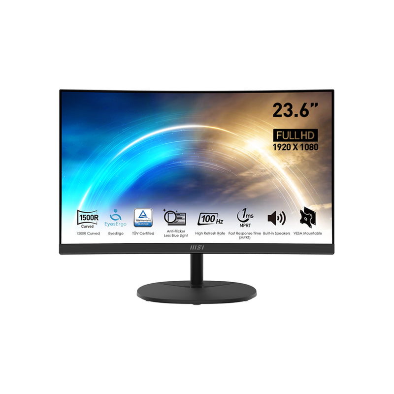 MSI PRO MP2412C Series 24-Inch FHD (1920 x 1080) Curved Screen Business & Productivity Monitor - 100Hz Refresh Rate, Anti-Flicker Technology With Built-in Speakers, HDMI / Display Port