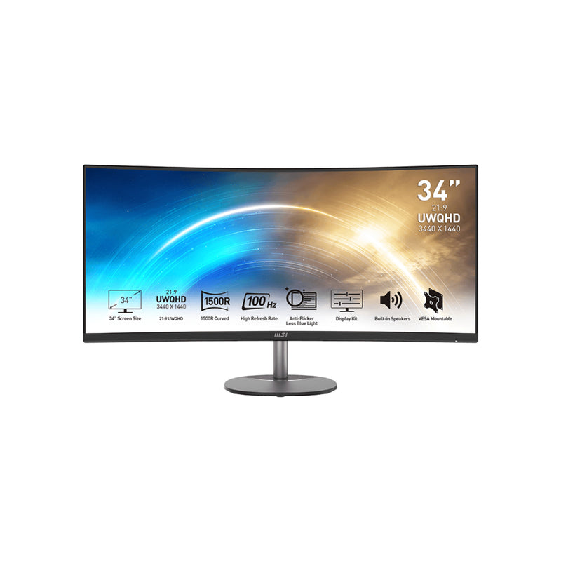 MSI PRO MP341Q Series Business Productivity Monitor - 34 Inch (UWQHD) Anti-Flicker Technology With Less Blue Light, 100Hz Refresh Rate, Built-in Speakers, 2x HDMI / Display Port