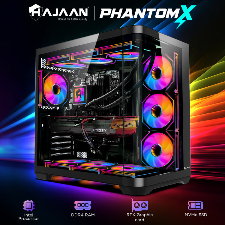 HAJAAN Liquid Cooling Gaming PC - Intel Core i7 - 12th Gen Processor, GeForce RTX 5060/ 5060Ti/ 5070 Graphics Card, 32GB DDR4 RAM, 1TB NVMe SSD, Windows 11 Pro - PhantomX