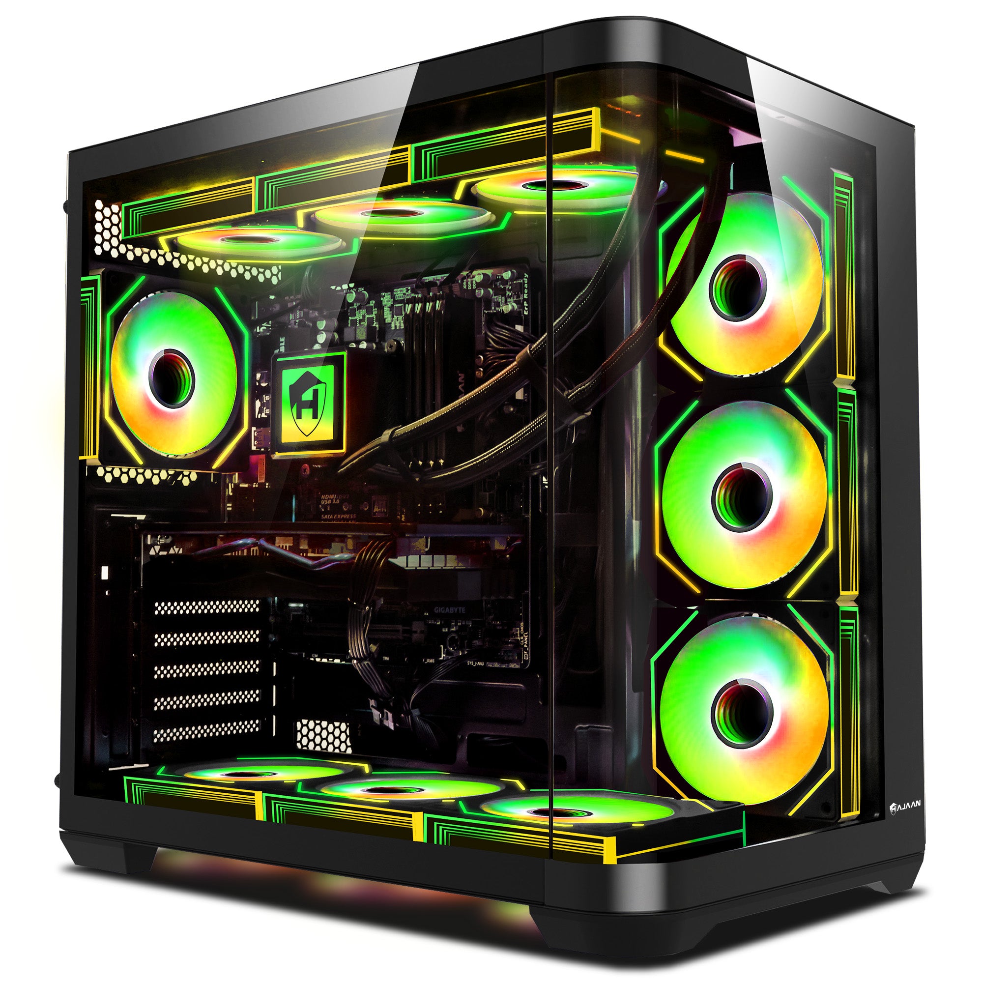 HAJAAN PhantomX Gaming Tower PC - AMD Ryzen 7 5700X Up to 4.6 GHz Processor / GeForce RTX 5060 8GB GDDR7 / 32GB DDR4 RAM / 1TB NVMe SSD / Liquid Cooled / Windows 11 Pro