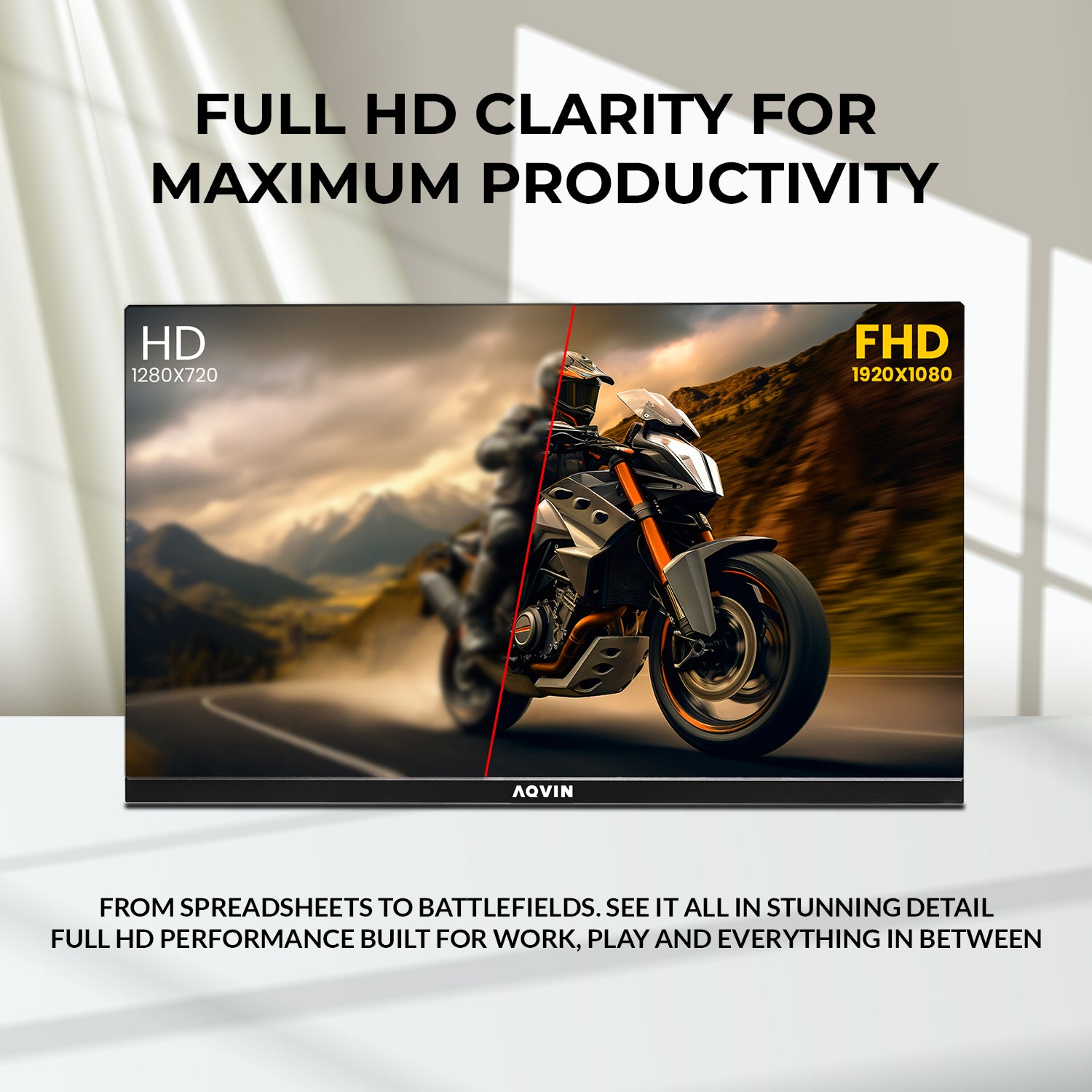 AQVIN 24" Full HD Flat Curvature Monitor - VA Screen With 100Hz Refresh Rate, HDMI and VGA Port, Monitor for PC, Wall Mountable, Best for Office & Home - Black (QM24v)