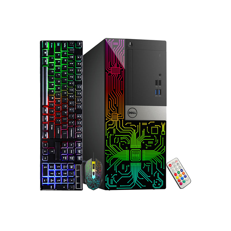 Custom Built RGB PC - Dell OptiPlex Gaming Desktop Tower, AMD/ NVIDIA Graphics, Intel i7 Hexa-Core Processor, 16GB - 32GB DDR4 RAM, 512GB - 1TB SSD, Windows 11 Pro, Keyboard Mouse - Refurbished