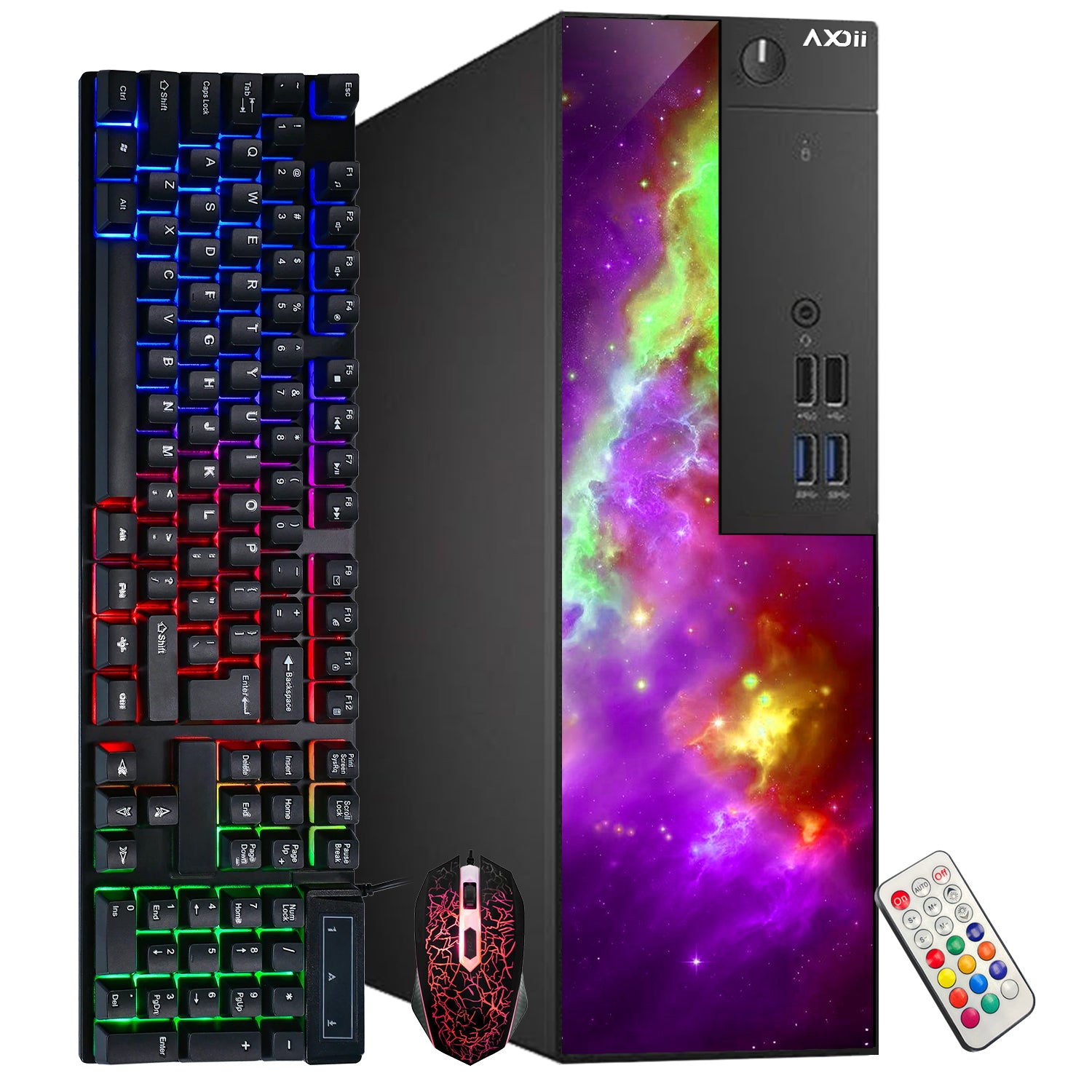 AXOII Custom RGB Desktop PC, Intel Core i5 - 8th /9th Gen processor, 16GB DDR4 RAM, 512GB - 1TB NVMe SSD, Wi-Fi, Bluetooth Adapter, Gaming Keyboard & Mouse - Windows 11 Pro