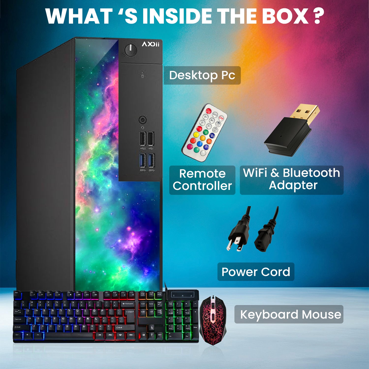 AXOII SPARK RGB Desktop PC - Intel Core I5 - 8th Gen Up to 4.10 GHz Processor, AMD / GeForce Graphics Card, 16GB DDR4 RAM, 256GB NVMe + 1TB HDD, Wi-Fi - Windows 11 Pro