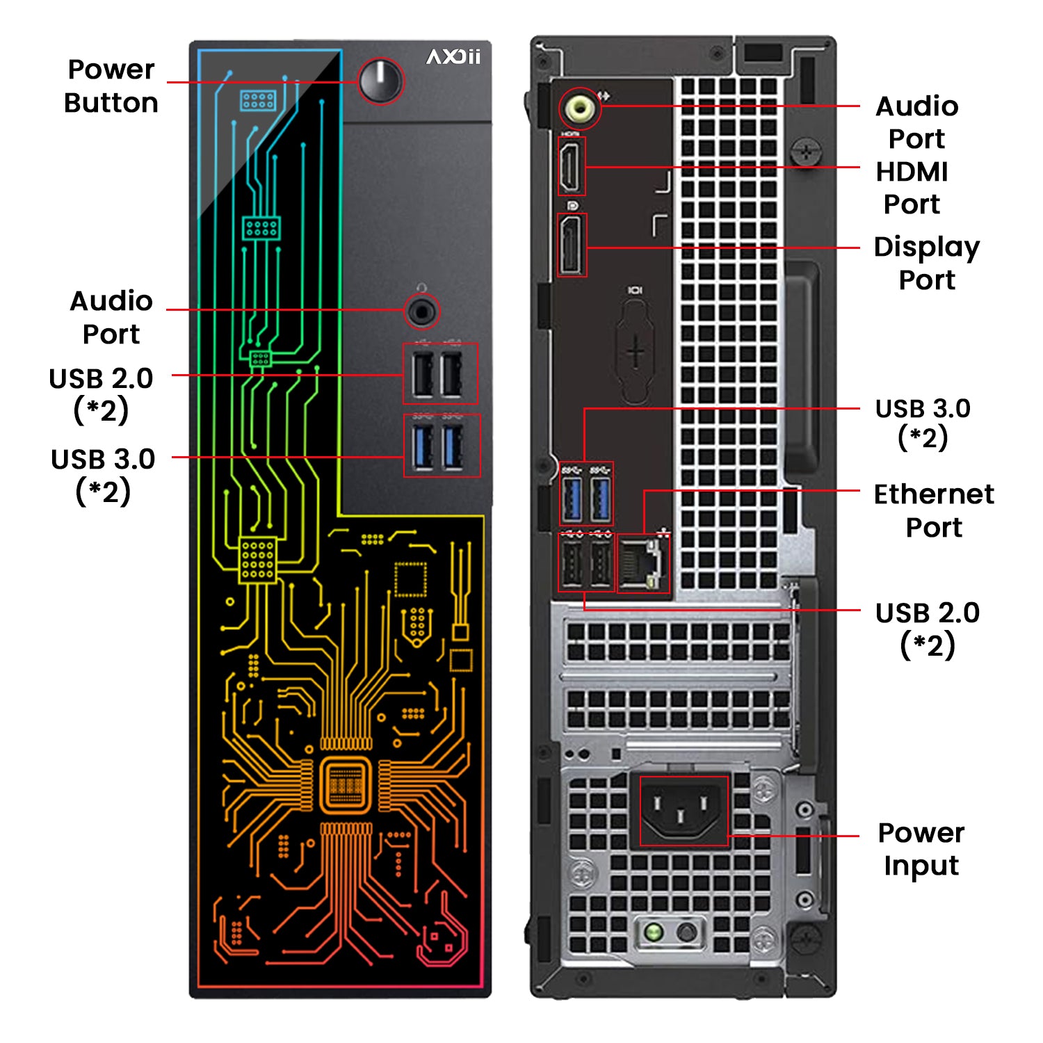 AXOII RGB Desktop Computer PC, Intel i5/i7  - 8th Gen Processor, 16GB DDR4 RAM, 512GB SSD, 24 Inch Monitor, Keyboard Mouse and Headset, WiFi, Windows 11 Pro