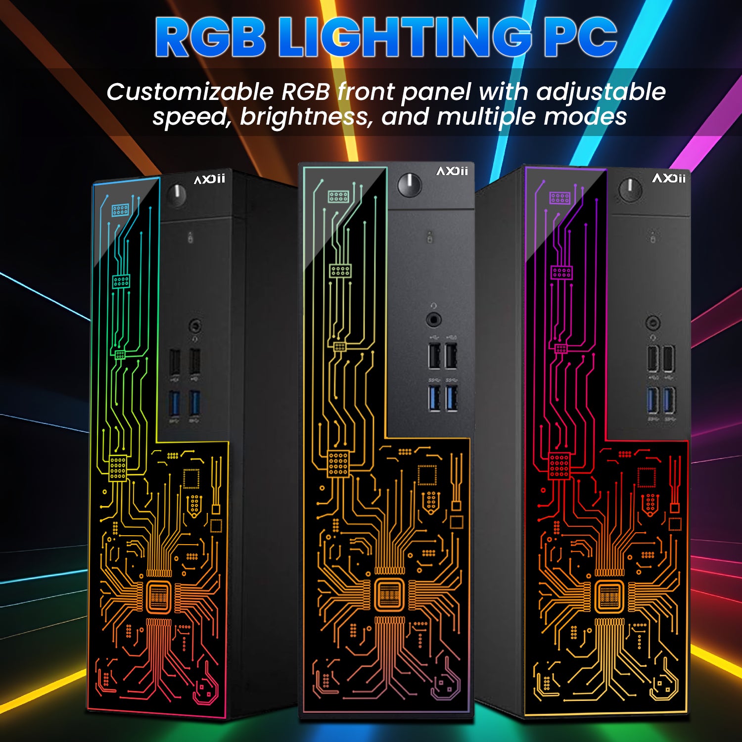 AXOII RGB Desktop Computer PC, Intel i5/i7  - 8th Gen Processor, 16GB DDR4 RAM, 512GB SSD, 24 Inch Monitor, Keyboard Mouse and Headset, WiFi, Windows 11 Pro