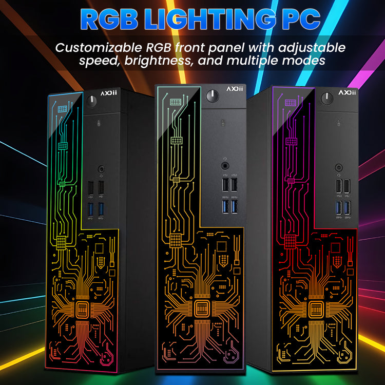 AXOII RGB Desktop Computer PC, Intel i5/i7  - 8th Gen Processor, 16GB DDR4 RAM, 512GB SSD, 24 Inch Monitor, Keyboard Mouse and Headset, WiFi, Windows 11 Pro