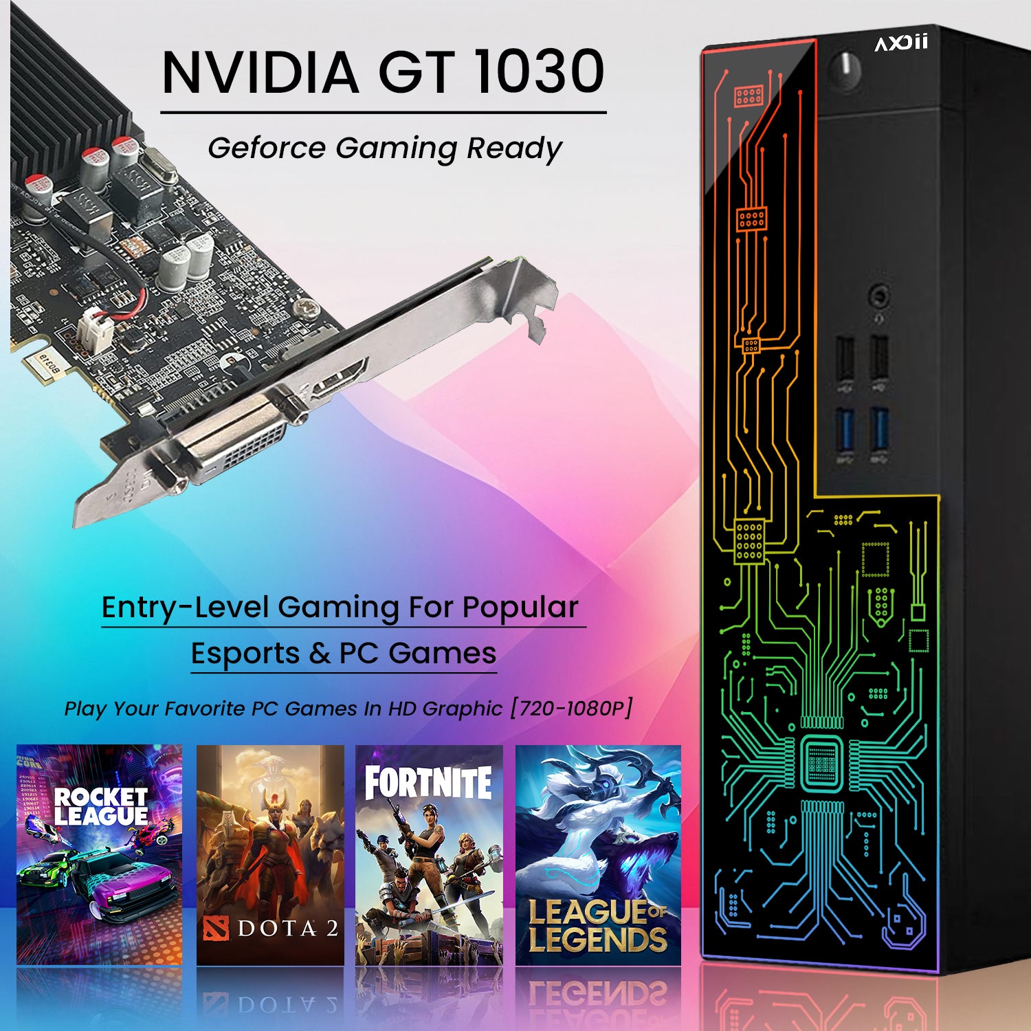 AXOII RGB Desktop Computer PC, Intel i5/i7  - 8th Gen Processor, 16GB DDR4 RAM, 512GB SSD, 24 Inch Monitor, Keyboard Mouse and Headset, WiFi, Windows 11 Pro