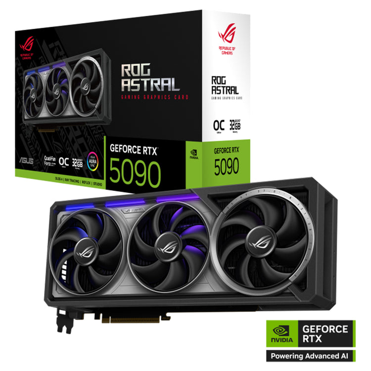 ASUS ROG Astral Gaming GeForce RTX 5090 32GB GDDR7 OC Edition Graphics Card - Quad-Fan Force With Auto-Extreme Technology, 512-Bit Memory, 3x Display Port / HDMI - (ROG-ASTRAL-RTX5090-O32G-G)