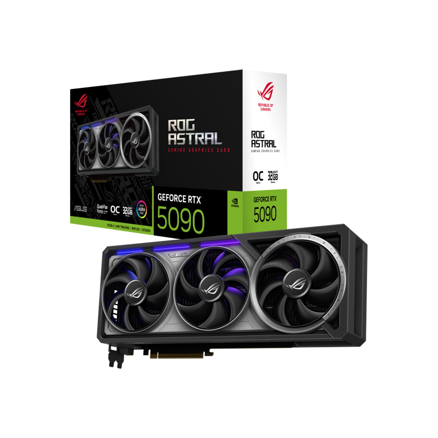 ASUS ROG Astral Gaming GeForce RTX 5090 32GB GDDR7 OC Edition Graphics Card - Quad-Fan Force With Auto-Extreme Technology, 512-Bit Memory, 3x Display Port / HDMI - (ROG-ASTRAL-RTX5090-O32G-G)