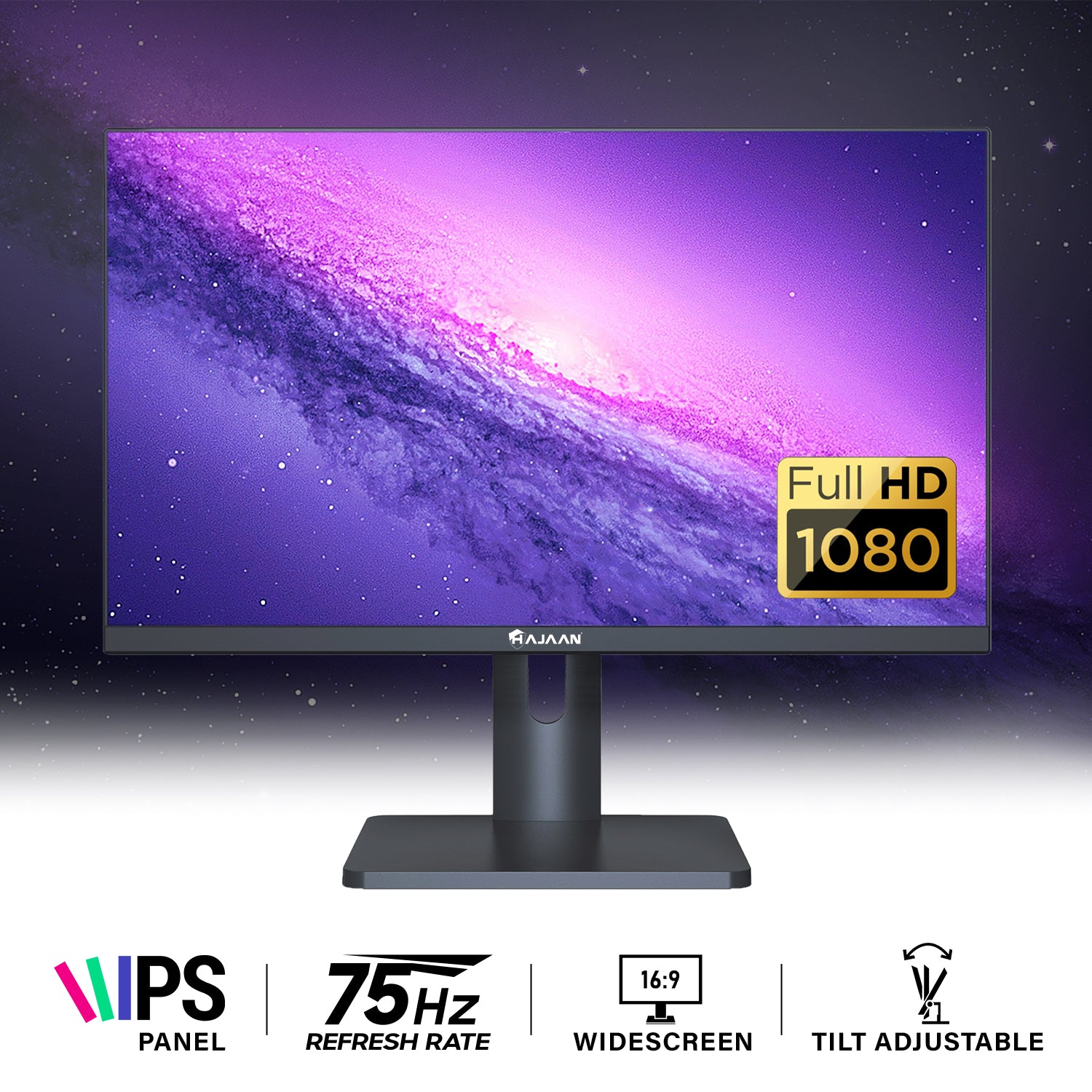 HAJAAN 24” FHD IPS Desktop Monitor, 75Hz Refresh Rate with Ultra Thin Bazel, Tilt Adjustable, Ideal for Office & Home, HDMI, VGA Ports | Monitor for PC, Wall Mountable, Black (S2423i)- 1 Year warranty