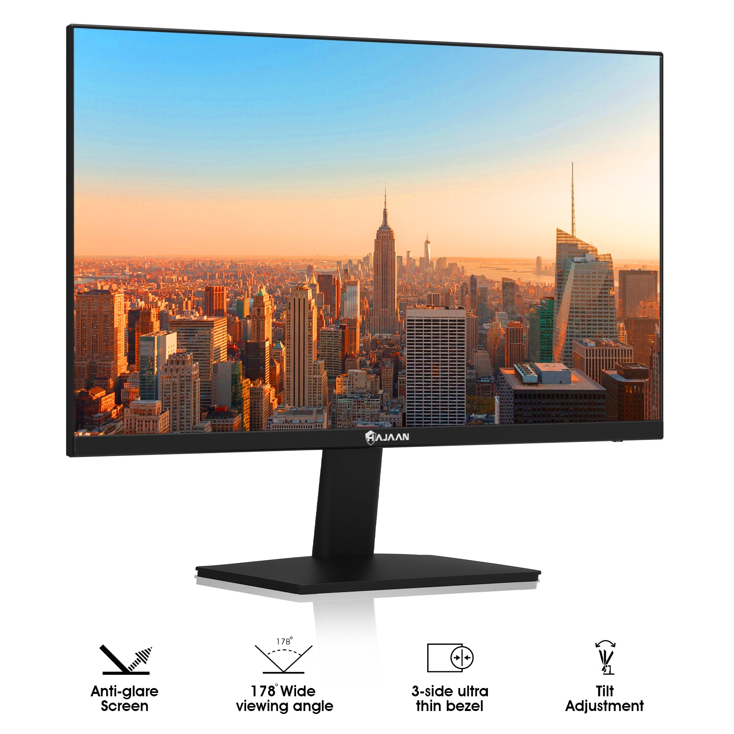 HAJAAN 24” FHD IPS Desktop Monitor, 75Hz Refresh Rate with Ultra Thin Bazel, Best for Office & Home, HDMI, VGA Ports | Monitor for PC, Wall Mountable, Black (S2424i)- 1 Year warranty