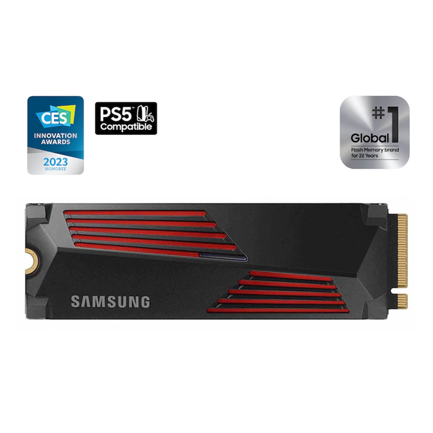 SAMSUNG 990 PRO With Heatsink Internal Solid State Drive - 1TB NVMe M.2 SSD, R/W Speed Up to 7,450/ 6,900 MB/s, PCIe Gen 4.0, NVMe 2.0, V-NAND (MZ-V9P1T0CW)
