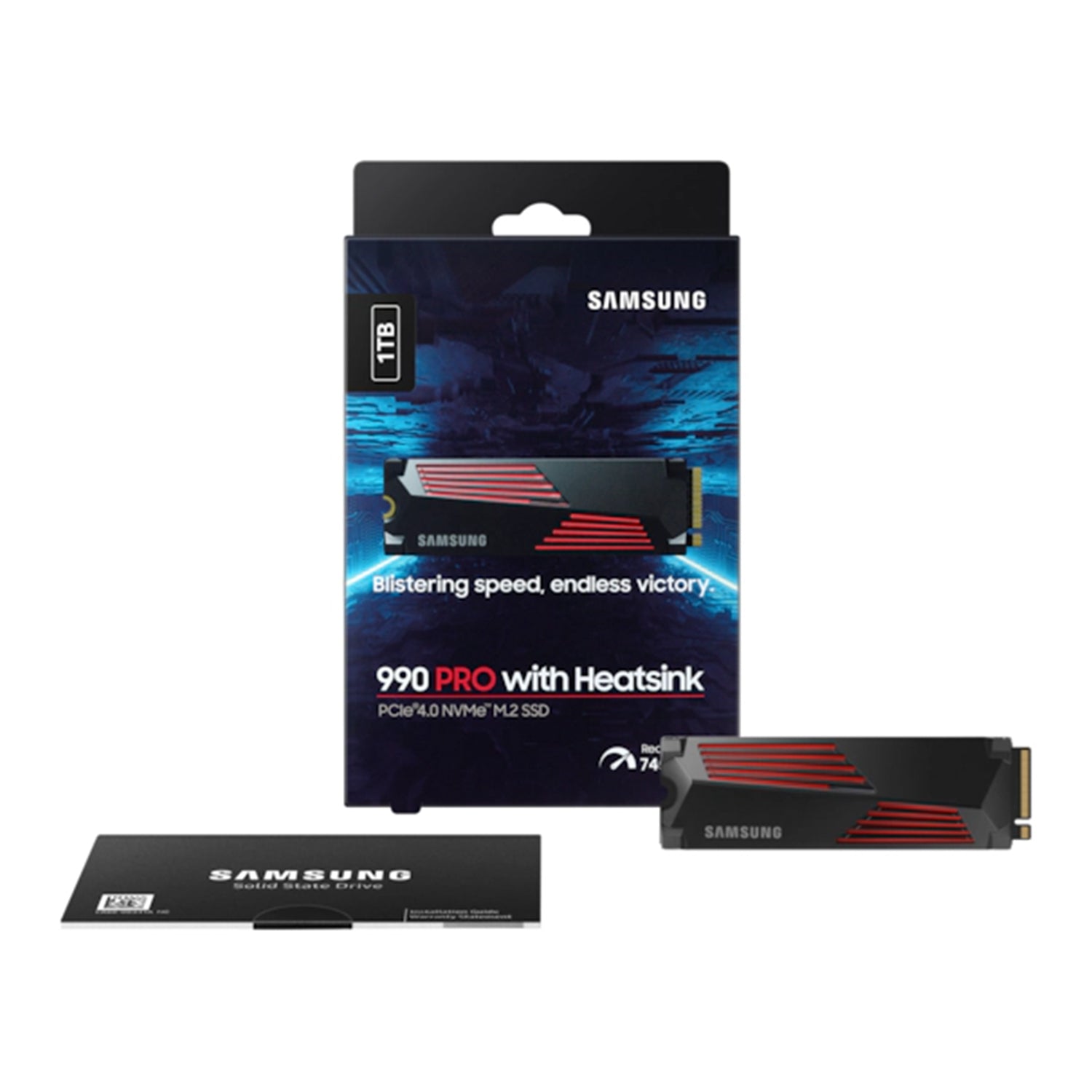 SAMSUNG 990 PRO With Heatsink Internal Solid State Drive - 1TB NVMe M.2 SSD, R/W Speed Up to 7,450/ 6,900 MB/s, PCIe Gen 4.0, NVMe 2.0, V-NAND (MZ-V9P1T0CW)