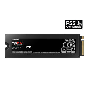 SAMSUNG 990 PRO With Heatsink Internal Solid State Drive - 1TB NVMe M.2 SSD, R/W Speed Up to 7,450/ 6,900 MB/s, PCIe Gen 4.0, NVMe 2.0, V-NAND (MZ-V9P1T0CW)