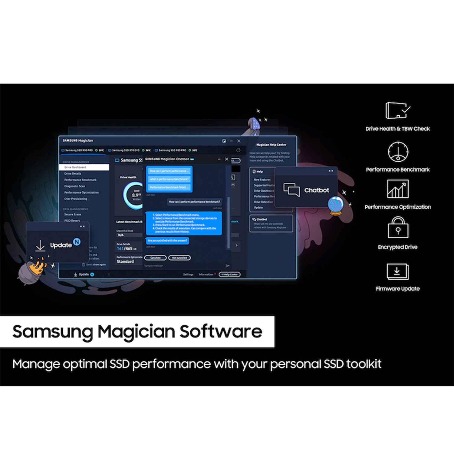 SAMSUNG 990 PRO With Heatsink Internal Solid State Drive - 1TB NVMe M.2 SSD, R/W Speed Up to 7,450/ 6,900 MB/s, PCIe Gen 4.0, NVMe 2.0, V-NAND (MZ-V9P1T0CW)