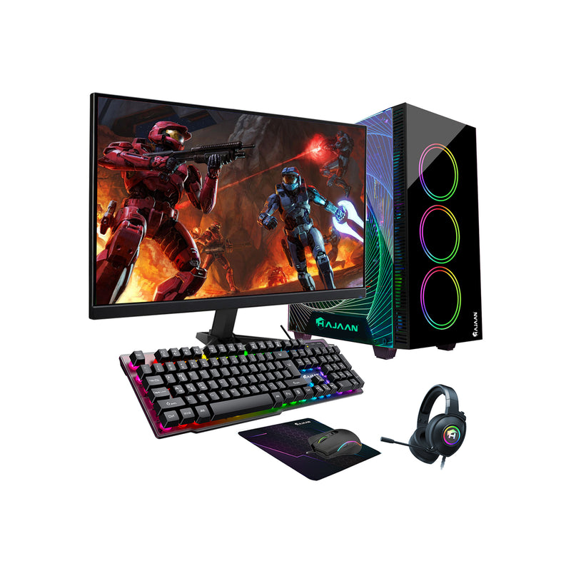 HAJAAN CYCLONIA Gaming PC Desktop Computer - 24 Inch Gaming Monitor - AMD Ryzen 7 Processor, GeForce RTX 4060 8GB/ 3060 12GB GDDR6 GPU, 16GB - 32GB DDR4 RAM, 512GB - 2TB NVMe SSD, Windows 11 Pro