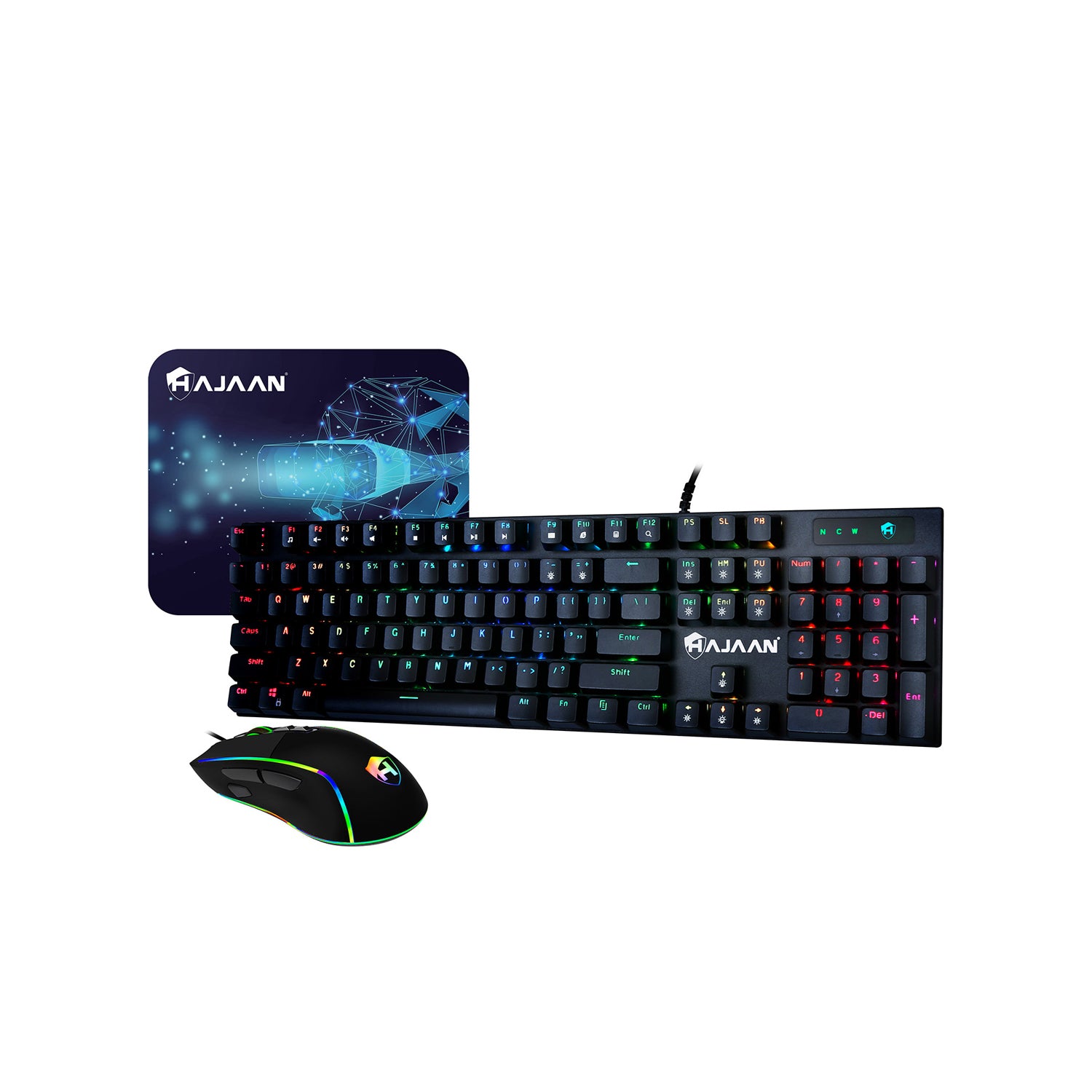 HAJAAN Wired Mechanical Gaming Keyboard and Mouse Combo RGB Backlit Gaming Keyboard with Anti-Ghosting 104 Keys and Blue Switch, RGB Gaming Mouse Up to 7200 DPI for Windows PC Gamers - (Black)