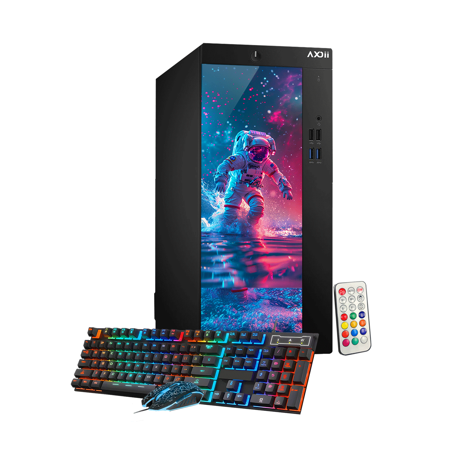 AXOII SPACEMAN RGB Gaming Desktop Computer PC, Intel Core I5/I7  Processor, Graphics Card - RX 550 / GTX 1050 / GTX 1650 / RTX 3050, 32GB DDR4 RAM, 1TB NVMe SSD, Wi-Fi, Bluetooth - Windows11 Pro