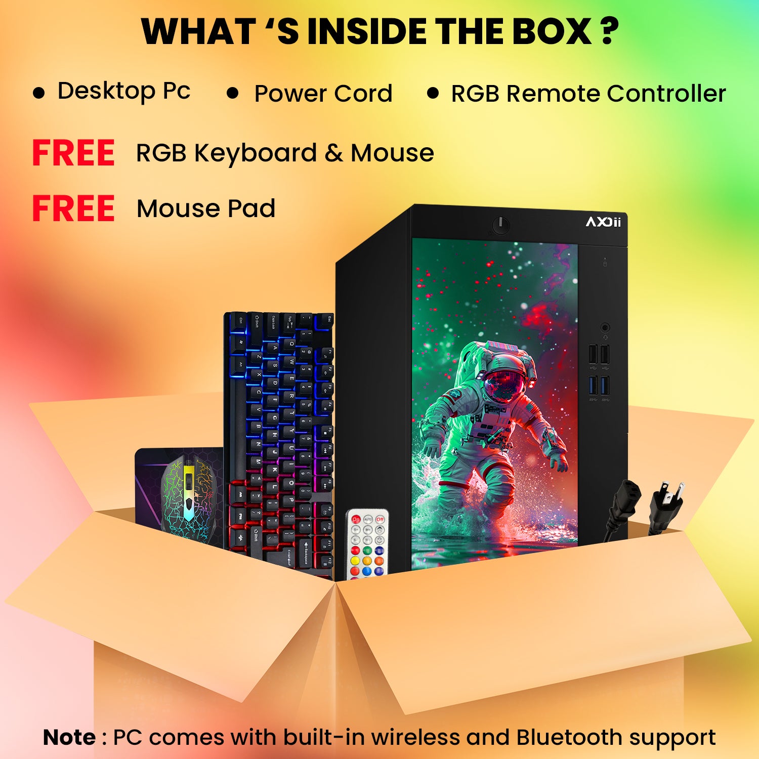 AXOII Custom RGB Desktop PC, Intel Core i5 - 8th Gen Up to 4.10GHz processor, 16GB DDR4 RAM, 512GB - 1TB NVMe SSD, 24/27 Inch FHD Monitor, Wi-Fi, Bluetooth Adapter - Windows 11 Pro