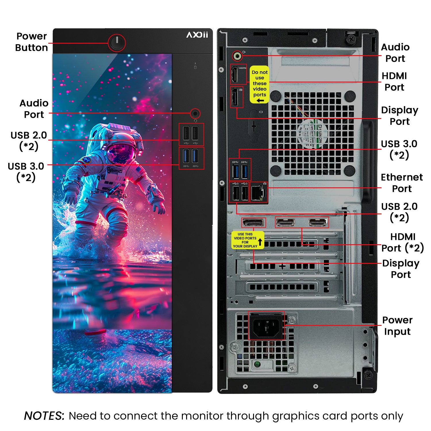 AXOII Spaceman Gaming PC, Intel Core i5/i7 Processor, Graphics Card - GTX 1050 / GTX 1650 / RTX 3050, 16GB DDR4 RAM, 1TB SSD, 24/27 Inch Gaming Monitor, Bluetooth - Windows 11 Pro