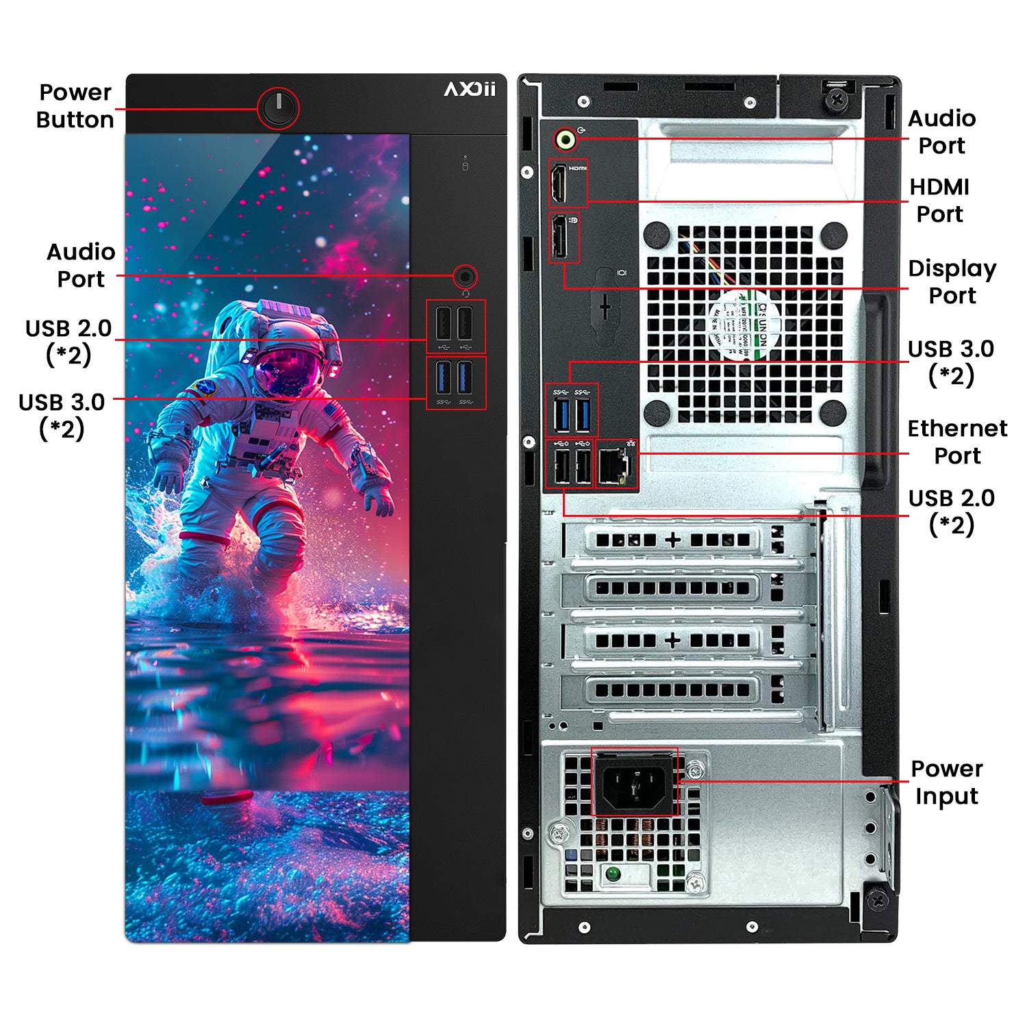 AXOII SPACEMAN RGB Desktop Computer PC, Intel Core i5/i7  Processor 16GB DDR4 RAM, 512GB - 1TB SSD, Wi-Fi, Bluetooth - Windows 11 Pro