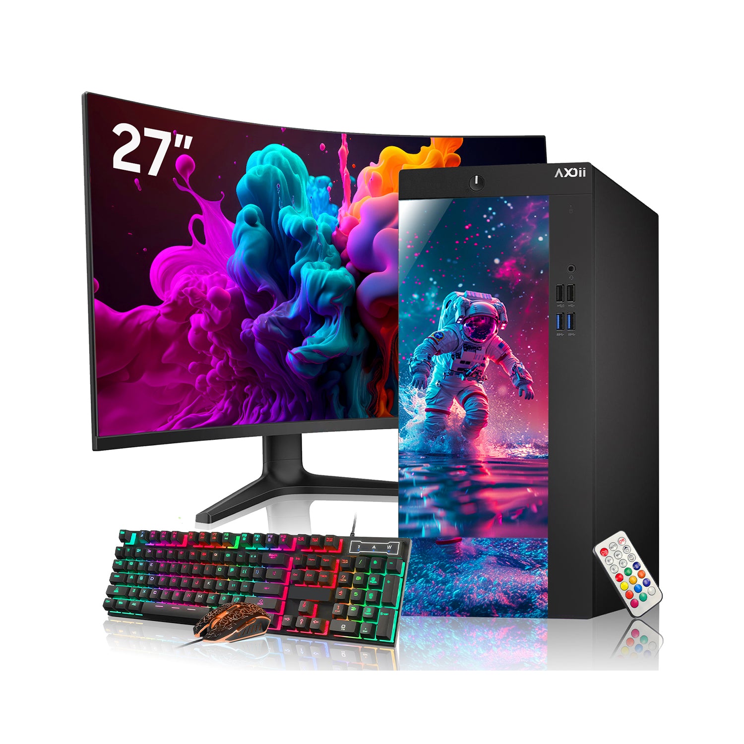 AXOII Spaceman Gaming PC, Intel Core i5/i7 Processor, Graphics Card - GTX 1050 / GTX 1650 / RTX 3050, 16GB DDR4 RAM, 1TB SSD, 24/27 Inch Gaming Monitor, Bluetooth - Windows 11 Pro