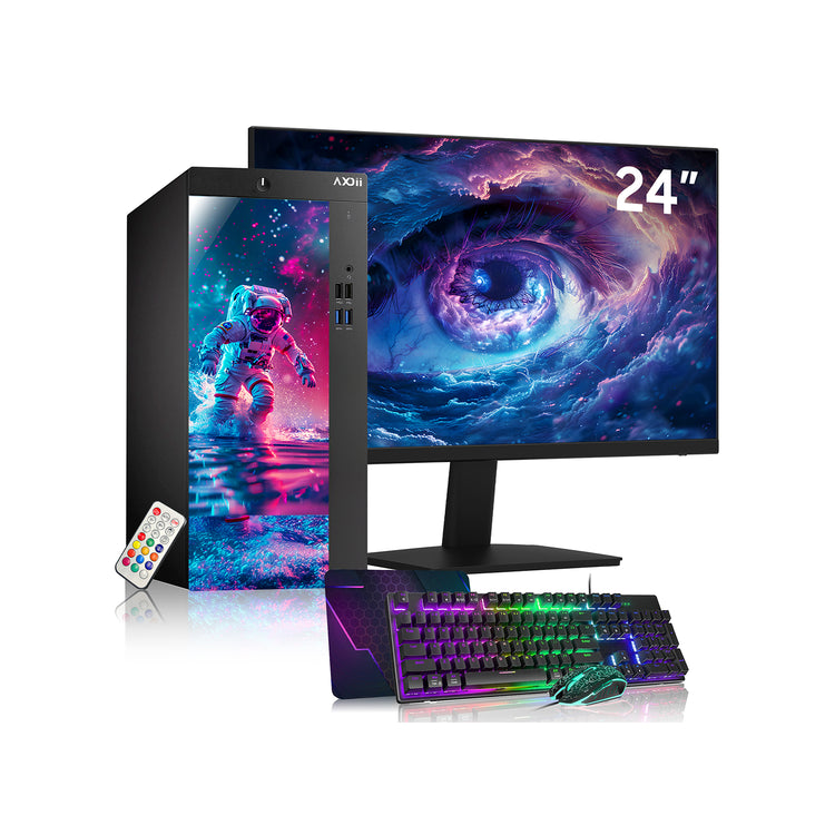 AXOII Custom RGB Desktop PC, Intel Core i5 - 8th Gen Up to 4.10GHz processor, 16GB DDR4 RAM, 512GB - 1TB NVMe SSD, 24/27 Inch FHD Monitor, Wi-Fi, Bluetooth Adapter - Windows 11 Pro