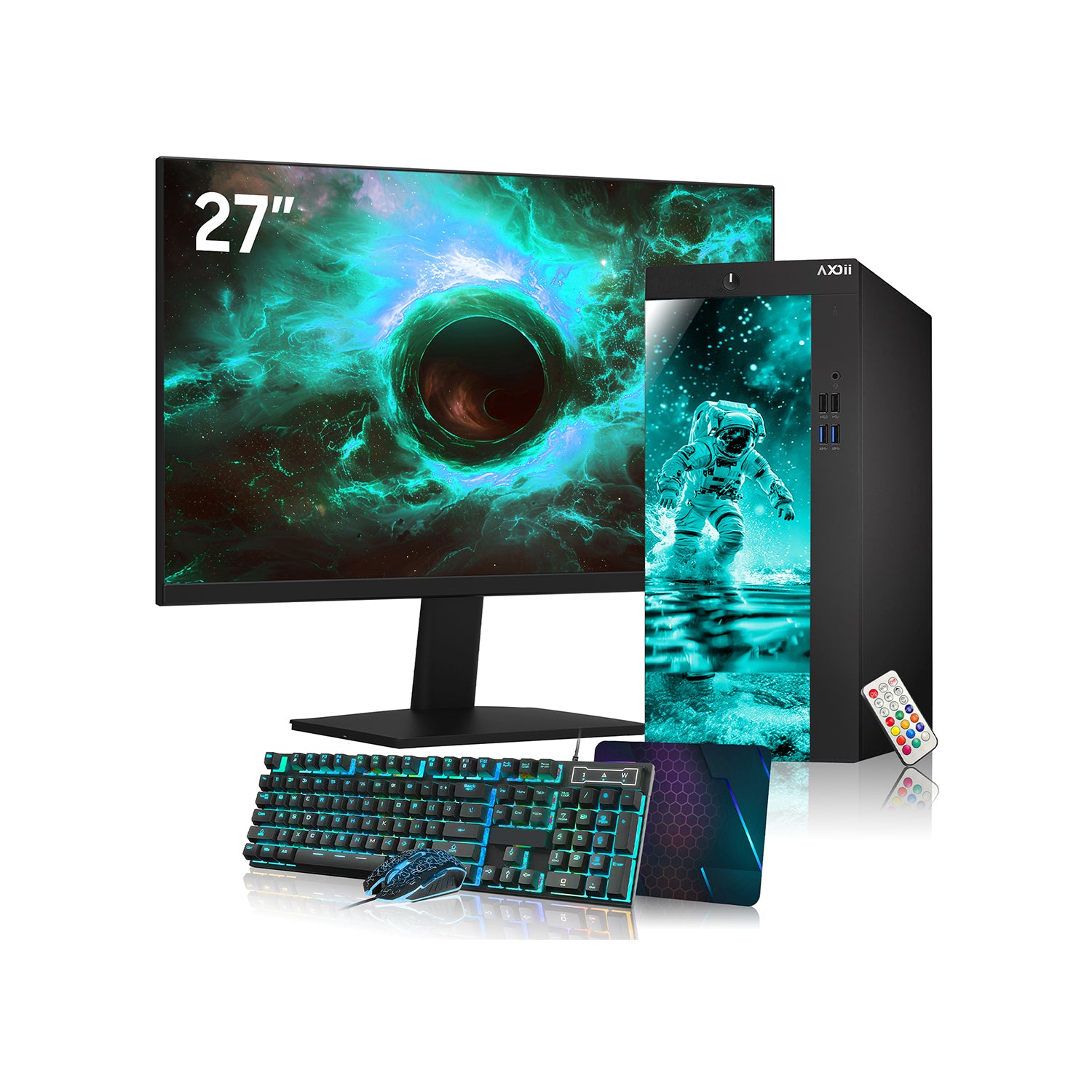 AXOII Custom RGB Desktop PC, Intel Core i5 - 8th Gen Up to 4.10GHz processor, 16GB DDR4 RAM, 512GB - 1TB NVMe SSD, 24/27 Inch FHD Monitor, Wi-Fi, Bluetooth Adapter - Windows 11 Pro