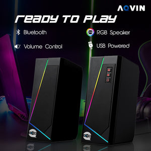 AQVIN RGB Gaming Speakers | Wired and Bluetooth 5.0 Speakers for PC/Laptop/Monitor | 6 Colorful RGB Modes Gaming Speakers | Easy-Access Volume Control (Q100)
