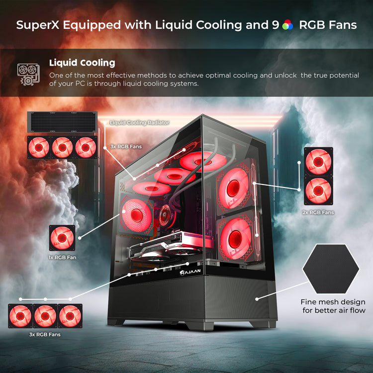 HAJAAN SuperX Gaming Tower PC - AMD Ryzen 7 5700X Up to 4.6 GHz Processor / GeForce RTX 5060 8GB GDDR7 / 32GB DDR4 RAM / 1TB NVMe SSD / Liquid Cooled / Windows 11 Pro
