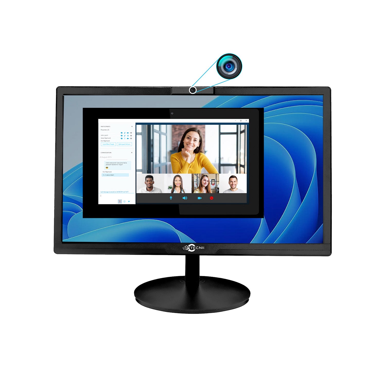 TECNII 20” Inch Video Conferencing Monitor HD+ (1600 x 900 Resolution) LED-Backlit, Built-in WebCam, Microphones, Speakers 60Hz, Wall Mountable | HDMI VGA Inputs for Home and Office-Black (2022W)