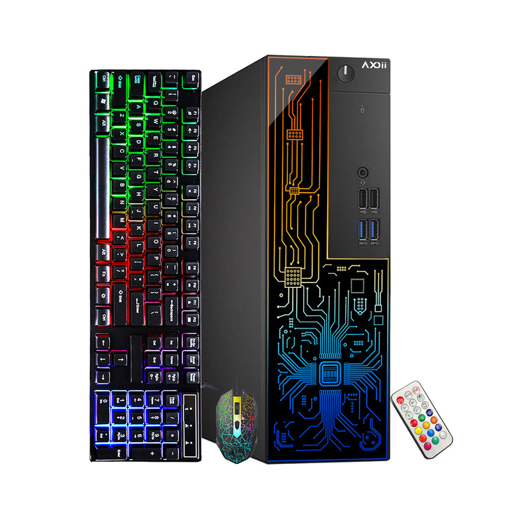 AXOII RGB Desktop Computer PC, Intel i5/i7  - 8th Gen Processor, 16GB DDR4 RAM, 512GB SSD, 24 Inch Monitor, Keyboard Mouse and Headset, WiFi, Windows 11 Pro
