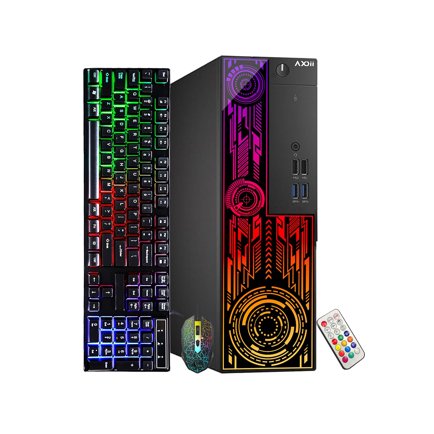 AXOII ELECTRA RGB Desktop PC - Intel Core I5 - 8th Gen Up to 4.10 GHz Processor, AMD / GeForce Graphics Card, 16GB DDR4 RAM, 256GB NVMe + 1TB HDD, Gaming Keyboard & Mouse - Windows 11 Pro