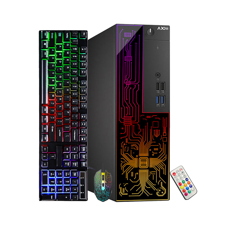 AXOII RGB Desktop Computer PC, Intel i5/i7  - 8th Gen Processor, 16GB DDR4 RAM, 512GB SSD, 24 Inch Monitor, Keyboard Mouse and Headset, WiFi, Windows 11 Pro