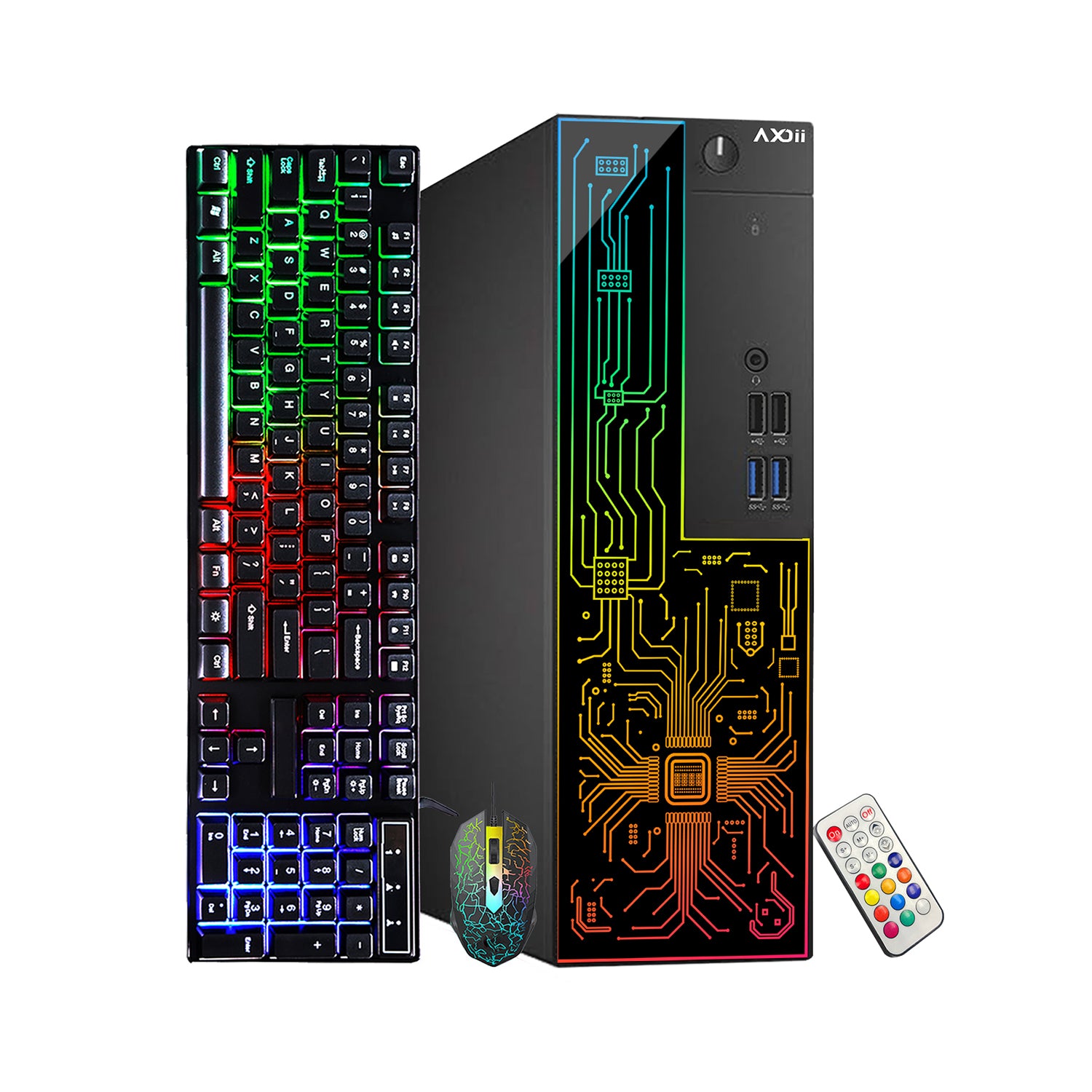 AXOII RGB Desktop Computer PC, Intel i5/i7  - 8th Gen Processor, 16GB DDR4 RAM, 512GB SSD, 24 Inch Monitor, Keyboard Mouse and Headset, WiFi, Windows 11 Pro