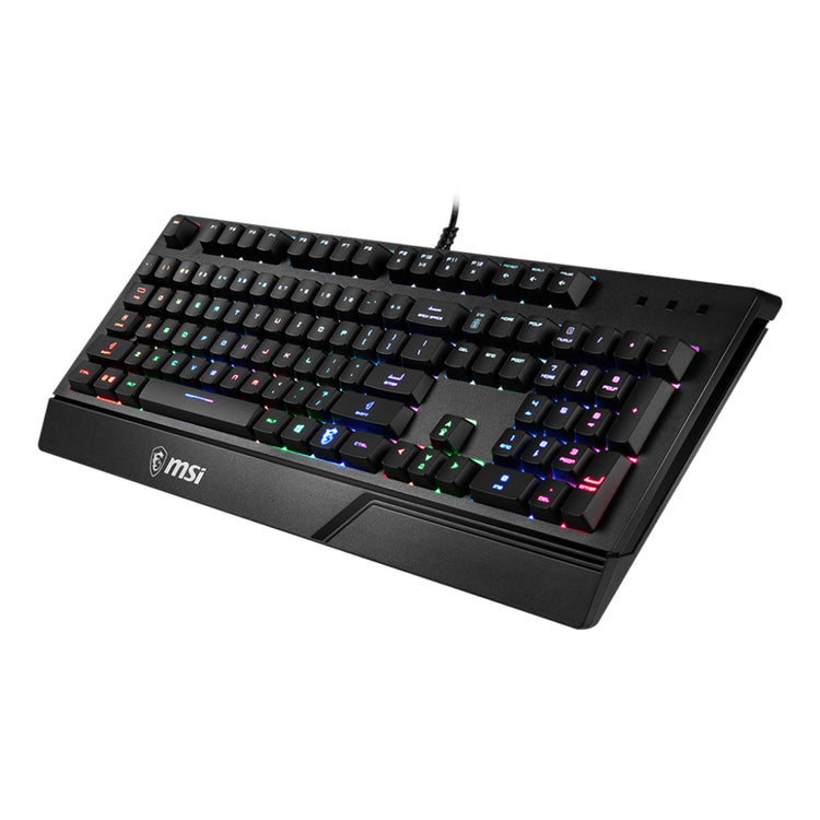MSI VIGOR GK20 RGB Backlit Gaming Keyboard - Ergonomic Designed Keycaps, USB 2.0 Anti Ghosting With Hotkey Control, Water repellent - Black