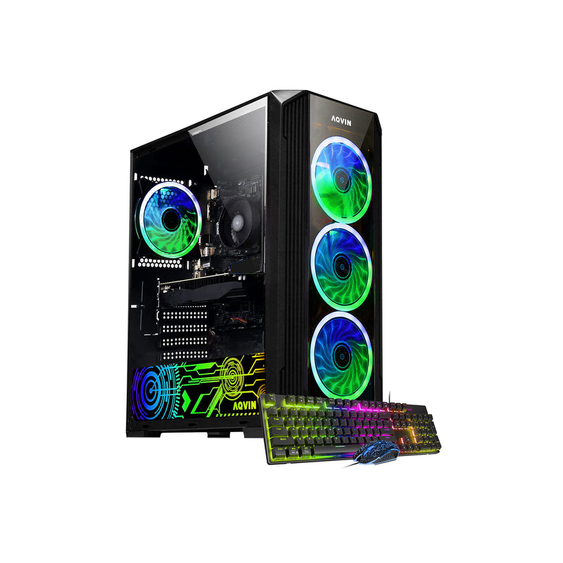 AQVIN Z-Force Windows 11 Pro Gaming PC - NVIDIA Graphics GeForce RTX 3050 6GB GDDR6 (AMD Ryzen 7 CPU/ 16GB - 32GB DDR4 RAM/ 512GB - 1TB SSD/ RGB Keyboard Mouse) - Black