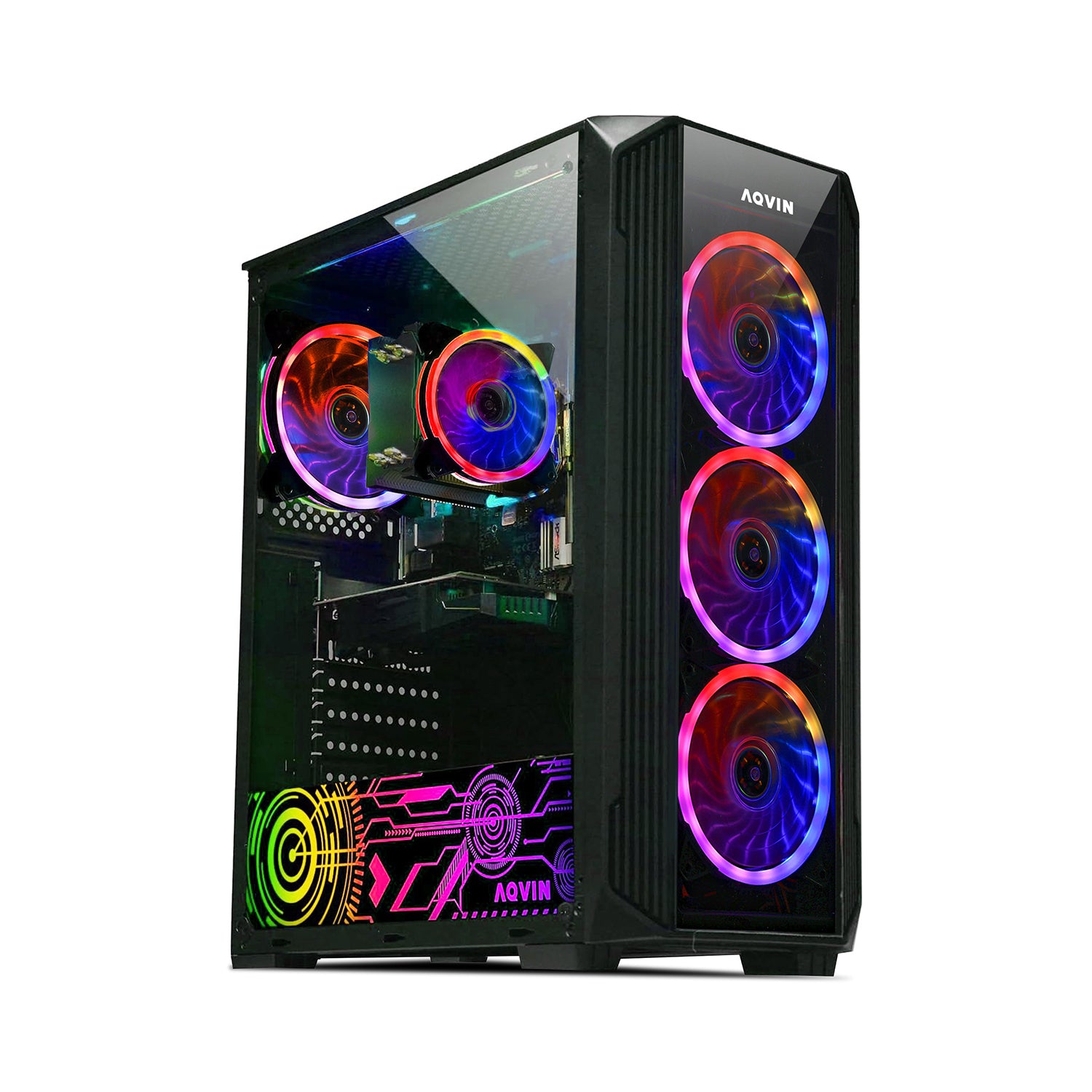 AQVIN Z-Force Gaming Desktop Tower PC/ 24 and 27 inch Curved Screen/ Intel Core i7 up to 4.00 GHz Processor/ RX 580, GTX 1660s, RTX 3050, 3060/ 32GB DDR4 RAM/ 512GB - 2TB SSD/ WIFI/ Windows 10 Pro - Refurbished