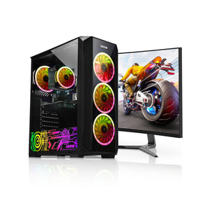 AQVIN Z-Force Gaming Desktop Tower Computer - 24 inch/ 27 inch Curved Monitor RGB (Intel Core i3 @3.60 GHz/ 1TB SSD (fast boot)/ 32GB DDR4 RAM/ GeForce RTX 3060-4060/ Windows 11 Pro/ Gaming Keyboard and Mouse) WIFI