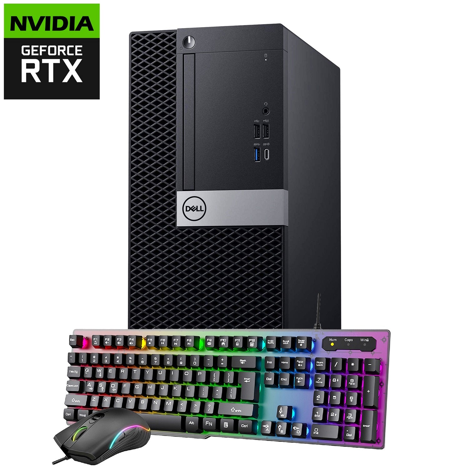 Gaming PC Dell OptiPlex Tower Windows 11 Pro Computer - GeForce RTX 3050 6GB (Intel Hexa-Core i5/ i7 CPU/ 16GB - 32GB DDR4 RAM/ 512GB - 2TB NVMe SSD/ RGB Gaming Keyboard) - Refurbished