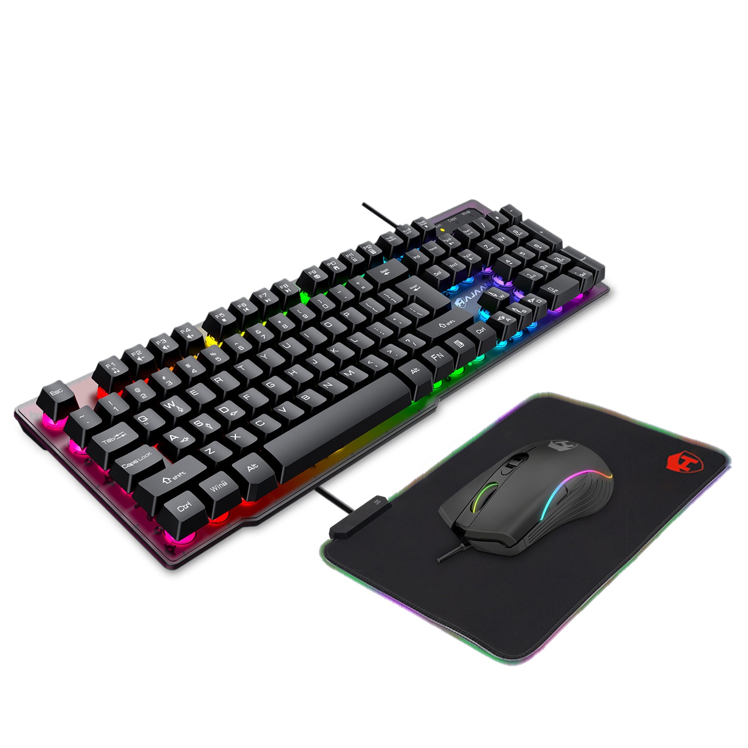 HAJAAN H410-G Wired RGB Gaming Keyboard and Mouse, Gaming Mouse Pad Combo with Multimedia and Anti-Ghosting Capability Keys- Gamer Bundle for Windows PC – (Black)