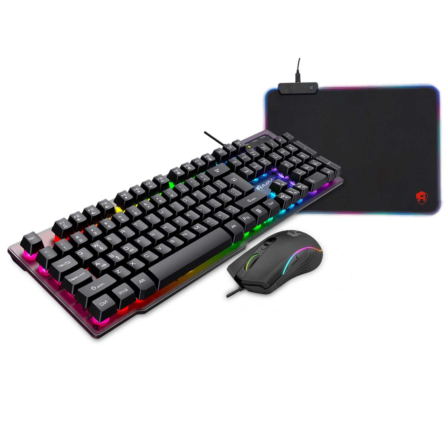 HAJAAN H410-G Wired RGB Gaming Keyboard and Mouse, Gaming Mouse Pad Combo with Multimedia and Anti-Ghosting Capability Keys- Gamer Bundle for Windows PC – (Black)