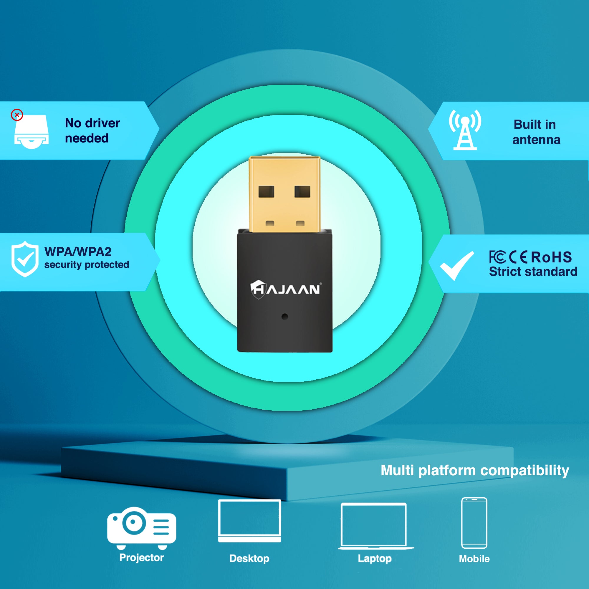 HAJAAN 300Mbps USB WiFi Adapter Plug and Play WiFi Dongle for PC Desktop, Laptop, Wireless Network Adapter Support Windows 10, 8, 7, Vista, XP, Mac OS