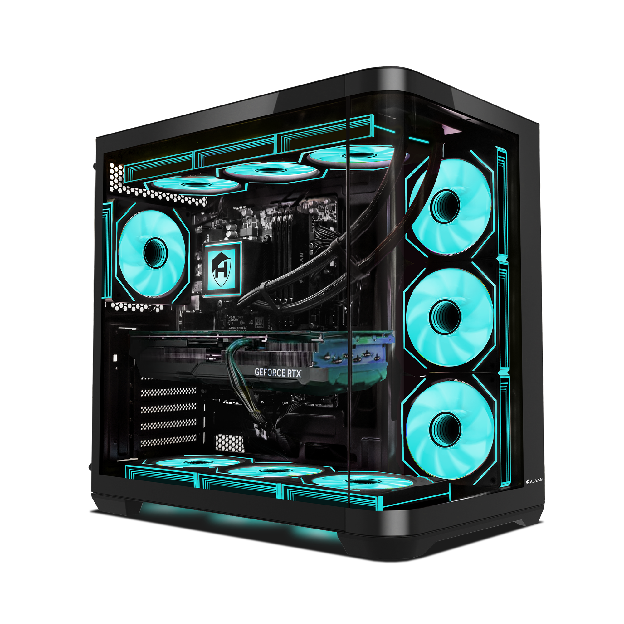 HAJAAN Liquid Cooling Gaming PC, AMD Ryzen 7 Processor, GeForce RTX 5060 / RTX 5060 Ti Graphics Card, 32GB DDR5 RAM, 1TB NVMe SSD, WiFi Ready / Windows 11 Pro, PhantomX - New