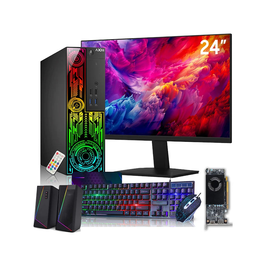 AXOII Electra Gaming PC, Intel Core i7 Processor, Graphics Card - AMD RX 550 / GT1030, 16GB DDR4 RAM, 512GB SSD, 24 Inch FHD Monitor, Headset / Speaker - Windows 11 Pro