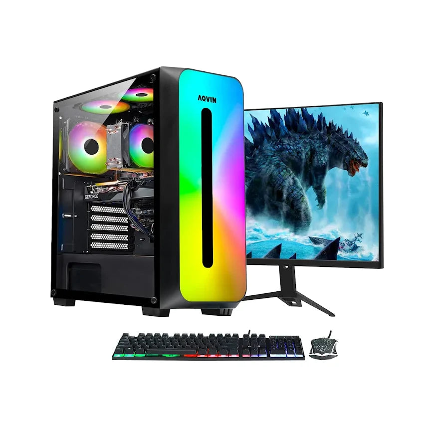 AQVIN Gaming PC Tower Desktop Computer Combo, Intel Core i7 up to 4.60 GHz, 32GB DDR4 RAM, 1TB - 2TB SSD, RTX 3050, RTX 3060, RTX 5060 Graphics card, Windows 11 Pro, WIFI - 27 inch Curved Gaming Monitor