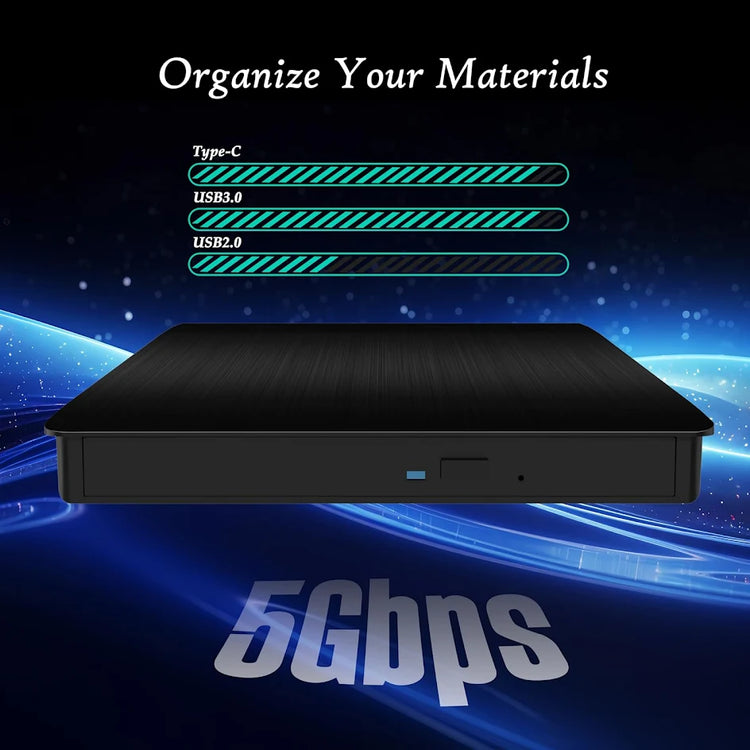 External CD/DVD Drive for Laptop - Portable Ultra-Slim External, Compatible with Laptop, Desktop PC, Mac OS, Mac MacBook Pro, USB 3.0 Port / USB C - Black