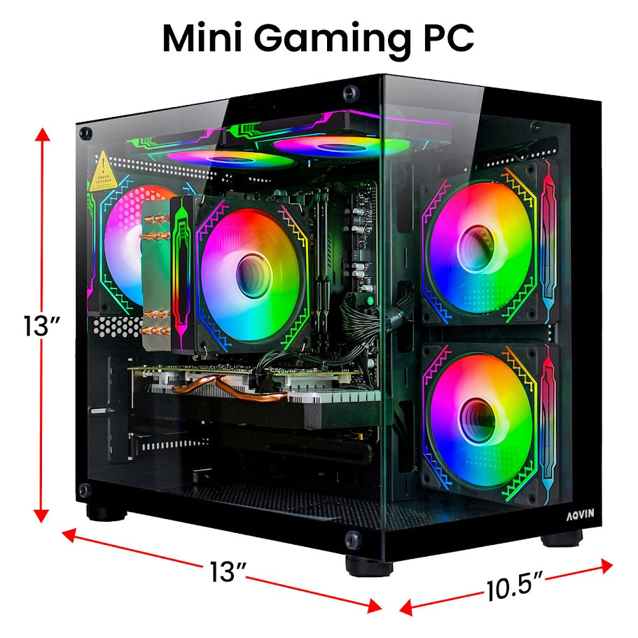 AQVIN NEON Windows 11 Pro Mini Gaming PC - NVIDIA Graphics GeForce RTX 3050 6GB GDDR6, Intel Core i7 - 8th Gen Up to 4.60 GHz Processor, 32GB DDR4 RAM, 1TB NVMe SSD - 2TB NVMe SSD, RGB Keyboard Mouse